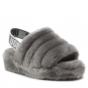 UGG | Shoes | Ugg Fluff Yeah Sheepskin Slides Slippers Elastic Back Strap  Charcoal Women Us9 | Poshmark